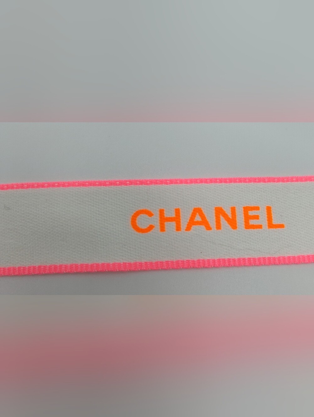CHANEL Neon Pink Orange White Ribbon 2 Yards Luxury Gift Wrap Trim 3/4" - Picture 3 of 5